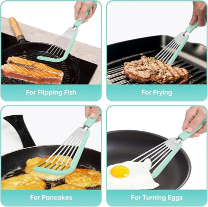 Nonstick Fish Spatula,Maywe Tanso Thin Slotted Spatulas Turner Silicone Fish Spatulas for Nonstick Cookware,High Heat Resistant BPA Free Cooking Utensils,Ideal for Fish,Eggs,Pancakes