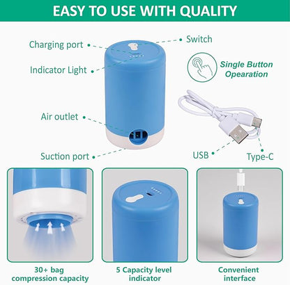 Cozy Essential Travel Vacuum Bags with Electric Pump, 6 Pack Vacuum Travel Bags for Luggage and Suitcase, Vacuum Seal Space Saver Compression for Clothes Clothing