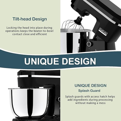 Household Stand Mixer with 6.5 Quart Bowl, Electric Food Mixer 10+p Speeds 660W, Kitchen Tilt-Head Bread Dough and Cake Mixers with Dough Hook, Whisk, Beater, Splash Guard and Egg Separator (Black)