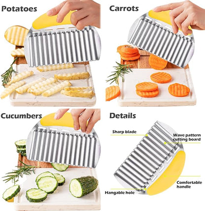 JAYVAR Large Crinkle Cutter for Potatoes, Stainless Steel Vegetable Crinkle Cutter, Versatile Vegetable Wavy Chopper for Fancy Edges, Onion Chopping Wavy French Fry Slicer Kitchen Dicer Gadget