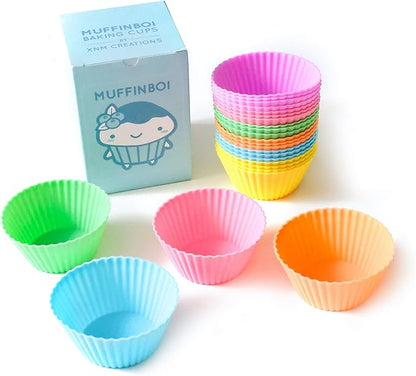 by XNM Creations, Premium Grade Silicone Cupcake and Muffin Liner Molds Baking Cups (Pastel), Pack of 24