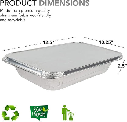 Foil Pans with Lids - 9x13 Aluminum Pans with Covers - 150 Foil Pans and 150 Foil Lids - Disposable Food Containers Great for Baking, Cooking, Heating, Storing, Prepping Food