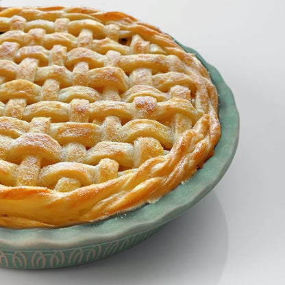 Fun Elements Ceramic Pie Pan, 9 Inch Pie Dish for Baking, Ruffled Pie Plate, Non-Stick Deep Dish Pie Pan for Apple Pie and Pot Pie, Thanksgiving Christmas Gifts, Set of 2, Green