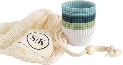 The Silicone Kitchen Reusable Silicone Baking Cup Silicone Muffin Liners for Cupcakes, BPA Free, Regular, 24 Pack, White Blue Green