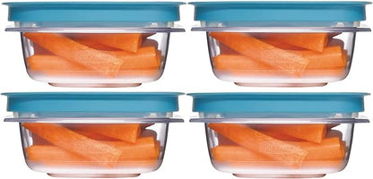 Rubber maid 1.25 Cup Flex & Seal Leak Proof Lids Food Storage Container Set, Teal, Clear Meal Prep Flex Containers, 4 Piece Bundle Set