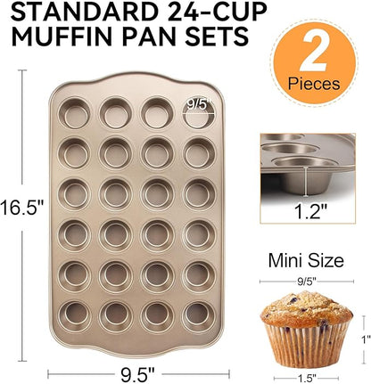 Cupcake Pan Nonstick 2 Pack (Gold, Mini 24 cup)