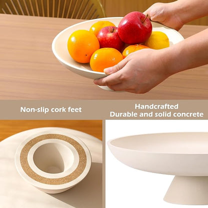 Large Decorative Bowl for Home Decor, Large Fruit Bowl for Kitchen Counter, Key Bowl for Entryway Table (Beige, Pedestal)