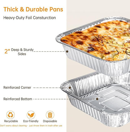 Aluminum Pans 8x8-10 Pack Disposable Foil Pans, Heavy Duty Aluminum Roasting Trays for Baking, Cooking, Heating, Storing, Prepping Food