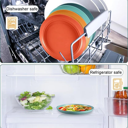 12 Pcs Unbreakable Deep Dessert Plates Set, 8 inch Reusable Plastic Wheat Straw Plates, Microwave and Dishwasher Safe Plate for Kitchen, Lightweight Plate for Dessert, BPA Free, Dark Green
