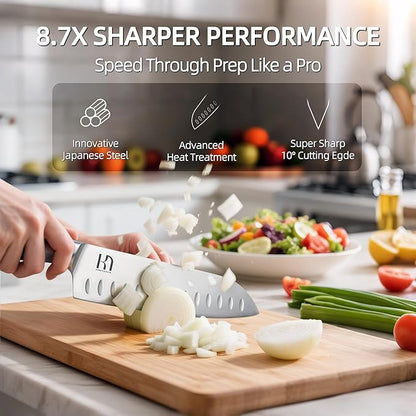 Knife Set, Premium Knife Block Set for Kitchen 14 Pcs UltraSharp Japanese High Carbon Stainless Steel with Block and Built-in Sharpener, Kitchen Knives Set with Non-serrated Steak Knives