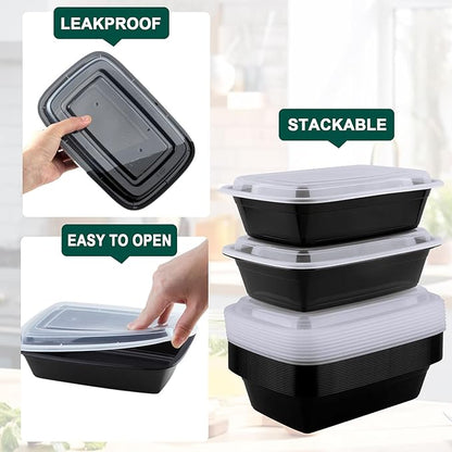 38 Oz Plastic Meal Prep Containers - [100 Set] Food Storage Containers with Lids - Clear Disposable To Go Containers, BPA Free, Stackable, Leakproof, Microwave and Freezer Safe