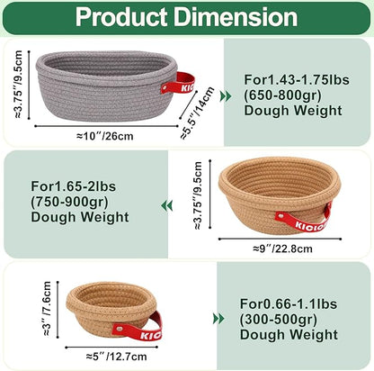 Banneton Bread Proofing Basket Set of 3 (9" Round & 10" Oval& 5" Round) - Natural Cotton Rope Sourdough Proofing Baskets with Reusable Liners & Dust Covers - Artisan Bread Baking Supplies