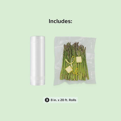 FoodSaver Custom Fit Airtight Food Storage and Sous Vide Vacuum Sealer Bags, 8 x 20', Perfect for Meal Prep and Sous Vide Cooking (Pack of 12)