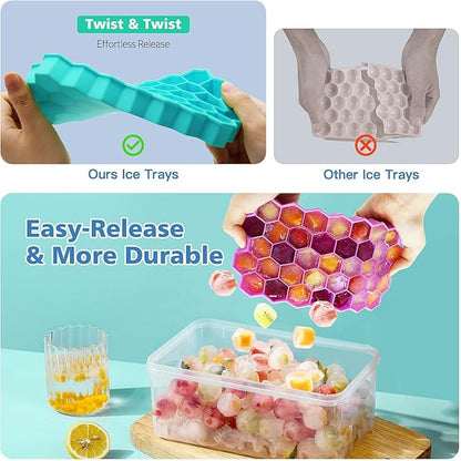 Ice Cube Trays for Freezer, 3 Pack Ice Cube Tray with Lid, Silicone Ice Cube Mold with Lid-37 Grid,Easy-Release Reusable 111 PCS Small Ice Cube for Iced Coffee Cocktail Whisky Chocolate Soup Food