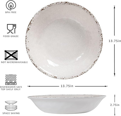 Melamine Large Serving Bowls Set of 2, 13.75" and 130 OZ Farmhouse BPA Free Salad, Pasta and Mixing Serving Bowls, Large Bowls Set for Serving Food, Durable and Dishwasher Safe, Ivory