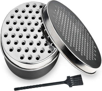 Black Compact Round Cheese Grater with Food Storage Container & Lid Grinder for Hard Parmesan, Ginger, Vegetables, Butter