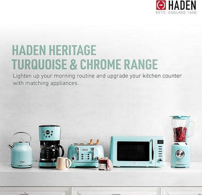 Haden Heritage 1.7 Liter Stainless Steel Electric Tea Kettle with Heritage 2 Slice Wide Slot Stainless Steel Bread Toaster, Turquoise