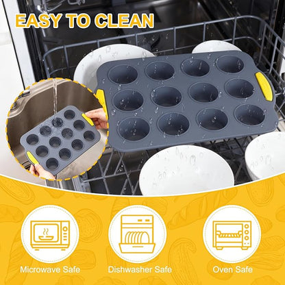 2Pack Silicone Muffin Pan 24 Cups for Baking - Nonstick Cupcake Pan Muffin Tray, Dishwasher Safe Muffin Liners for Homemade or Professional Baking