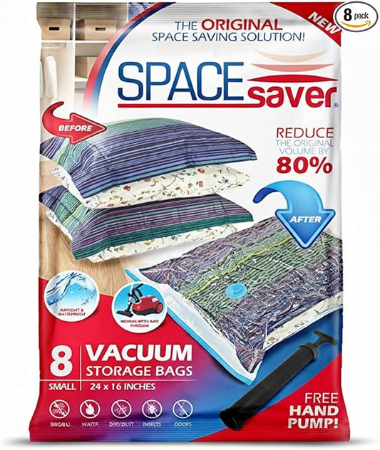 8 Pack Small Vacuum Storage Bags for Comforters, Blankets & Clothes – Vacuum Sealed Compression Bags with Hand Pump – Space Saver Storage Bags for Bedding, Moving, Travel & Organization