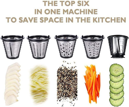 Homdox Electric Salad Maker, Professional Slicer Shredder Greater Electric Cheese Grater Salad Maker Machine Carrot Slicer with 4 Stainless Steel Rotary Blades, One-Touch Control, 150W