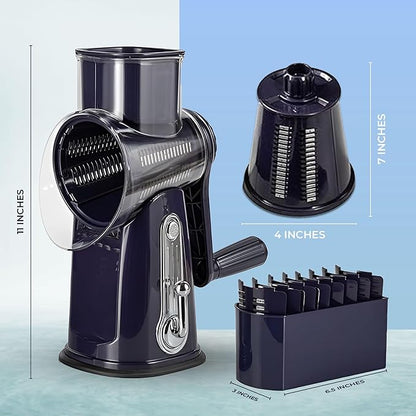 Chef Power Premium Quality 5 in 1 Cheese Grater Hand Crank - Stainless Steel Rotary Cheese Grater for Effortless Grating - Durable and Ergonomic Design for Professional and Home Use (Violet)