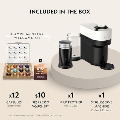 Nespresso Vertuo Pop+ Coffee and Espresso Maker by Breville with Milk Frother, Coconut White