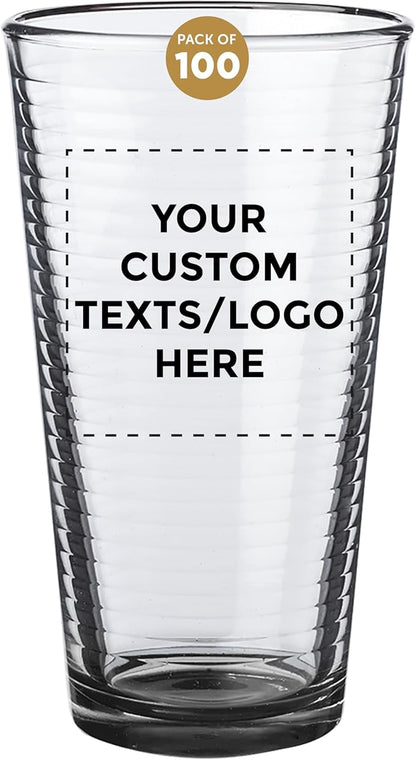 Custom Spiral Pint Glass 16 oz. Set of 100, Personalized Bulk Pack - Beer Glasses, Heavy Duty Drinkware - Black