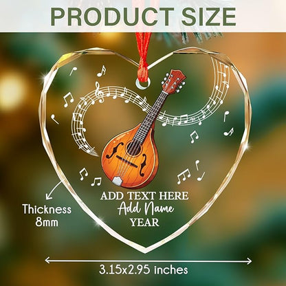 Custom Mandolin Christmas Glass Ornament 2025, Personalized Mandolin Player Xmas Ornament with Text Name & Year, Musical Instrument Christmas Tree Ornaments, Gift for Men Women Mandolinist