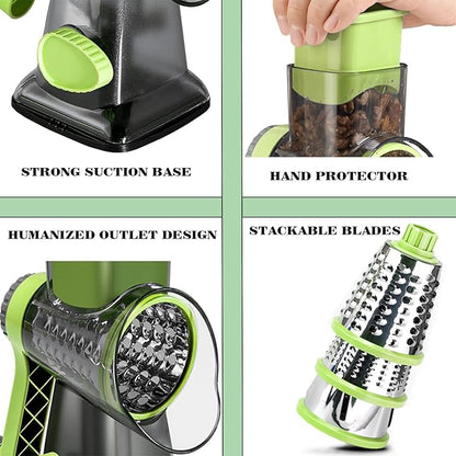 Cheese Grater with Handle, Multifunctional Manual Rotary Cheese Grater - Cheese Shredder Easily Chop Carrots, Potatoes, Vegetables and Fruits and Easy to Clean(Grey green)
