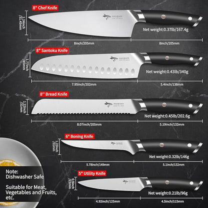 MAD SHARK Kitchen Knife Set, Professional Kitchen Knives 5PC Chef Knife Sets, German High Carbon Stainless Steel, Ultra Sharp Cooking Knives with Gift Box