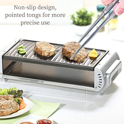 Kitchen Tongs - 304 Stainless Steel, Comfortable Grip, Non-Slip Design, High Heat Resistant Cooking Tongs- Ideal for Home, Kitchen, Korean BBQ (Silvery, 9＋12 Inch)