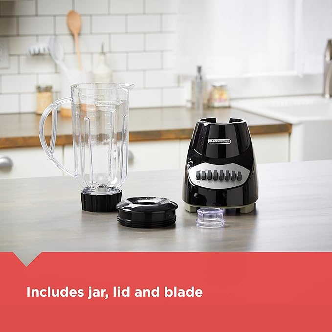 BLACK+DECKER 10-Speed Countertop Blender, BL2010BP, 6-Cup Plastic Jar, Dishwasher-Safe, Stainless Steel, Suction Feet