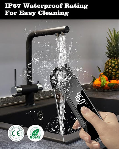 2025 Meat Thermometer Digital, ±0.5°F Accuracy Instant Read Thermometer180° Rotating Display, Calibratable and Auto Off, IP67 Waterproof Food Thermometer for Cooking,Grill,Oil Deep Fry, Brewing,Candy