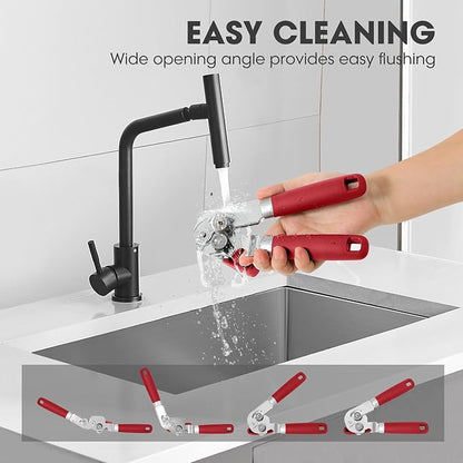 Manual Can Opener, UHIYEE Handheld Can Opener Heavy Duty with High Carbon Sharp Blade, Ease Can Open for Seniors with Comfort Grip Handles, Oversized Turn Knob, Red