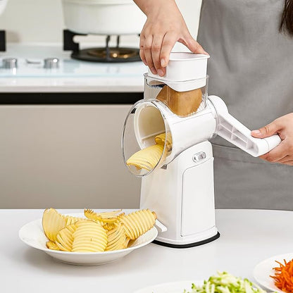 Rotary Cheese Grater Hand Crank, 5 in 1 Mandoline Vegetable Slicer - 5 Sets of Blades,Strong Suction Base&Easy to Clean - Kitchen Cheese Grater Shredder with Handle for Fruit,Vegetable,Nuts