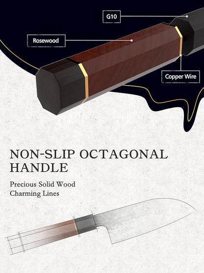 HOSHANHO Santoku Knife 5 Inch, Professional Japanese High Carbon Steel Chef's Knife, Ultra Sharp Kitchen Knife with Octagonal Rosewood Handle