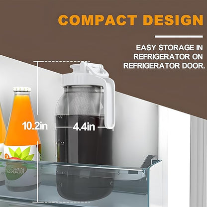 Cold Brew Coffee Maker Jar - 64oz Thick Glass Multipurpose Mason Pitcher Spout Lid with Handle & Stainless Steel Filter for Iced Coffee, Lemonade, Ice Tea, Homemade Fruit Drinks Container