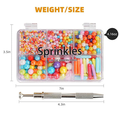 Kasvan Rainbow Mix Sugar Sprinkles - Edible Candy Pearls with 4-Claw Sprinkle Pen,118g/4.16 Oz, Gift Box Pack, Baking Cake Decorations, Ice Cream Toppings and Cookie Decorating (Rainbow)