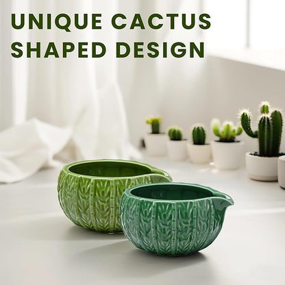 Matcha Whisk Set, Cactus Light Green Ceramic Matcha Set Includes Matcha Bowl, Matcha Whisk (Chasen) and Holder, Sifter, Bamboo Scoop & Spoon - 6 Pcs Matcha Kit for Matcha Lovers