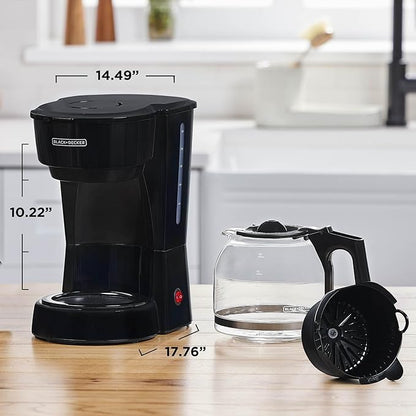 BLACK+DECKER 12-Cup Coffee Maker with Easy On/Off Switch, Easy Pour, Non-Drip Carafe with Removable Filter Basket, Vortex Technology, Black