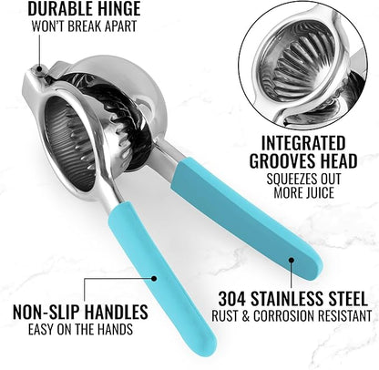 Zulay Kitchen Lemon Squeezer Stainless Steel with Premium Heavy Duty Solid Metal Squeezer Bowl and Food Grade Silicone Handles - Large Manual Citrus Press Juicer and Lime Squeezer (Blue)