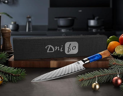 Chef Knife 8 Inch, Damascus VG-10 Steel Sharp Japanese Kitchen Knife with Gift Box and Resin Wood Handle, Ideal Birthday Gift for Men and Women