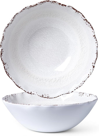 LEHAHA Rustic White Melamine Large Serving Bowl, 2 pieces Set,12 inches (130 OZ) Larger Salad Bowl, Lightweight and Unbreakable Mixing Bowl, BPA Free Melamine Bowls, Dishwasher Safe…