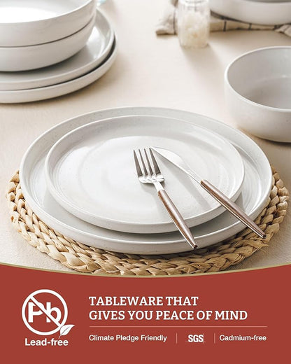 Famiware Milkyway Dinnerware Sets, 24 Piece Dish Set, Plates and Bowls Sets for 8, White