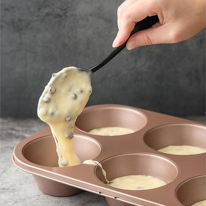 HAPPIELS Non Toxic Nonstick 6 Cup Jumbo Muffin Pan | Large Cupcake Tin for Oven | Nontoxic Muffin Tins Big Size | PFOA Free Cupcakes Tray