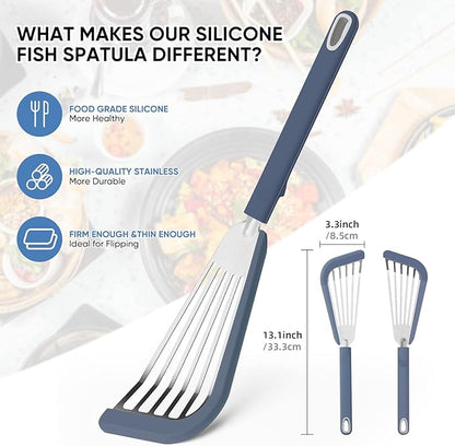 Nonstick Fish Spatula,Maywe Tanso Thin Slotted Spatulas Turner Silicone Fish Spatulas for Nonstick Cookware,High Heat Resistant BPA Free Cooking Utensils,Ideal for Fish,Eggs,Pancakes