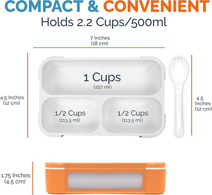 MINI Lunch-Box Snack Containers for Kids | SMALL Bento-Box Portion Container | Leak-proof Boxes for School Work Travel | Best for Adults Boys or Girls | Blue + Orange Set of 2