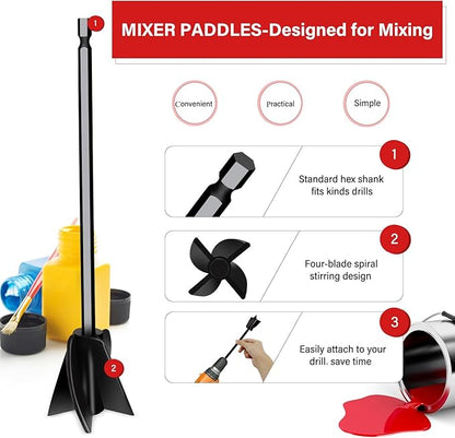 4 Pcs Resin Mixer Paddles for Resin Drill, Epoxy Mixer Attachment for Drill, Paint Mixer/Paint Stirrer for Mixing Resin, Epoxy, Silicone Molds