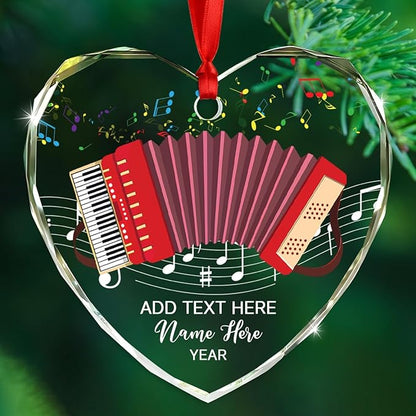Personalized Accordion Glass Christmas Ornament, Customized Year Text Name Accordion Player Keepsake Ornaments Gift for Women Men Accordionist, Awesome Accordions Musical Instrument Glass Ornament