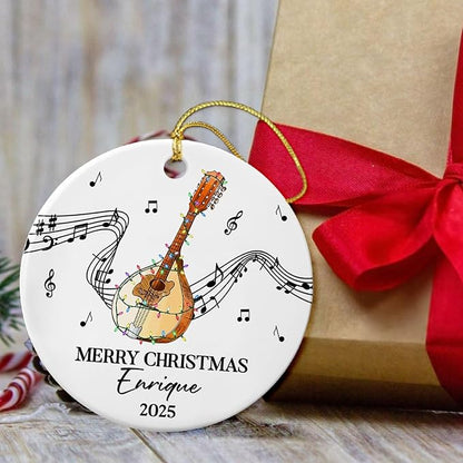 Unique Mandolin Ceramic Christmas Tree Ornament, Customized Year Text Name Keepsake Xmas Ornaments Gift for Mandolin Player Mandolinist Women Men, Personalized Mandolins Instrument Ceramic Ornament